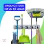 Imagem de Suporte Porta Vassouras Organizador Cozinha Lavanderia 5 Prendedores 6 Ganchos Pratico Versatil Top