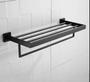 Imagem de Suporte Toalheiro Banheiro Barra Linear Triplo Hotel Luxo Inox Metal 7772h Preto Luuk Young