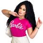 Imagem de T Shirt Baby Look Blusa Viscolycra Rosa Pink Gola V Coleção Estampa Barbie