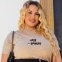 Imagem de T-Shirt Feminina Plus Size Camiseta Casual Blusinha Bata Gola Alta 100% Algodão Com Estampa