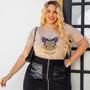 Imagem de T-Shirt Feminina Plus Size Casual Blusinha Estampa De Borboleta Gola Alta Manga Curta De Algodão