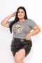 Imagem de T shirt Feminina Plus Size Caveira Flores