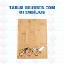 Imagem de Tabua De Frios Carnes Bambu Resistente Kit Facas e Garfos 1 UN