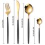 Imagem de Talheres Salada Jantar Cozinha Bar Buffet Jogo Faqueiro Kit 24 Peças Talher Dourado Rose Preto/Dourado Aço Inoxidável