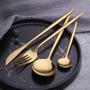 Imagem de Talheres Salada Jantar Cozinha Bar Buffet Jogo Faqueiro Kit 24 Peças Talher Dourado Rose Preto/Dourado Aço Inoxidável