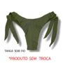 Imagem de Tanga Mora Bamboo  Biquíni Cor Lisa Verde Oliva  Fio Duplo  Empina Bumbum  Amarração Lateral Larga  Tecido Texturizado Plissê
