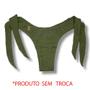 Imagem de Tanga Mora Bamboo  Biquíni Cor Lisa Verde Oliva  Fio Duplo  Empina Bumbum  Amarração Lateral Larga  Tecido Texturizado Plissê