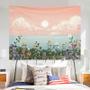 Imagem de Tapeçaria Decorativa 150x130cm - Lua, Nuvens e Flores - Para Quarto, Sofá e Cabeceira