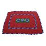 Imagem de Tapete Crochê Artesanal 87 Cm Barbante Vermelho N 6 Borda Azul Para Quarto Escritório Sala