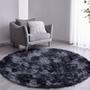 Imagem de Tapete Pelo Alto Felpudo Peludo Macio Anti Derrapante Alérgico Mesclado Preto Redondo 60 cm Sala Quarto Escritório