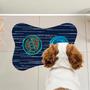 Imagem de Tapete Pet Azul Para Gato e Cachorro Osso Comedouro Antiderrapante  Novadecora