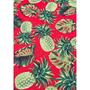 Imagem de Tecido Jacquard Estampado Abacaxi Fundo Vermelho Tropical - 1,40m de Largura