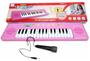 Imagem de Teclado Brinquedo Musical Karaokê Piano Infantil com Microfone Rosa Vários Sons