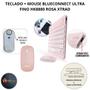 Imagem de Teclado e mouse kit bluetooth sem fio ultra fino hk8880 rosa xtrad