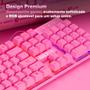 Teclado Gamer Rosa RGB Profissional Semi-Mecânico Fofinho Feminino Presente ABNT2 Precision Ozzix Imagem de Teclado Gamer Rosa RGB Profissional Semi-Mecânico Fofinho Feminino Presente ABNT2 Precision Ozzix