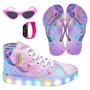 Imagem de Tênis Botinha Infantil Led Feminino Sereia Casual +Chinelo+Óculos+Relógio