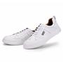 Imagem de Tenis Branco em Couro Cano Baixo Masculino Casual Low Cadarço Elegante Minimalista