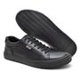 Imagem de Tenis Casual Sapatenis Couro All Black Masculino Preto Mogno Calce Facil Elastico Solado Costurado