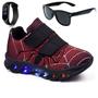 Imagem de Tenis De Led Aranha Infantil Masculino Meninos Calce Facil + Oculos + Relogio