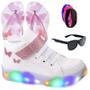 Imagem de Tenis Feminino Botinha De Led Tira Colante Borboleta Glitter Luzinha + Chinelo + Oculos + Relogio