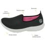 Imagem de Tênis Feminino Confortável Caminhada e Academia Sem Cadarço Slip On Calce Fácil Leve Zeus 1X Preto/Pink