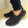 Imagem de Tênis Feminino Confortável Caminhada e Academia Sem Cadarço Slip On Calce Fácil Leve  Zeus 1X Preto/Preto