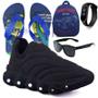 Imagem de Tenis Infantil De Led Calce Facil Elastico Meninos Masculino + Mochila Chinelo Oculos Relogio