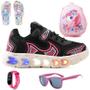 Imagem de Tenis Infantil De Led Casual Jogger Meninas Escolar Basico + Mochila Chinelo Oculos Relogio