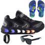 Imagem de Tenis Infantil De Led Casual Jogger Meninos Escolar Basico + Chinelo Oculos Relogio