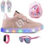 Imagem de Tenis Infantil De Led Casual Sapatenis Meninas Street Calce Facil + Mochila Chinelo Oculos Relogio