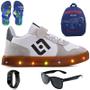 Imagem de Tenis Infantil De Led Casual Sapatenis Meninos Meninas Street Calce Facil + Mochila Chinelo Oculos Relogio