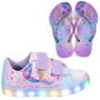 Imagem de Tênis Infantil De Led Feminino Casual Desenho Sereia + Chinelo