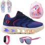 Imagem de Tenis Infantil De Led Feminino Meninas Escolar Casual Calce Facil Basico + Mochila Chinelo Oculos Relogio