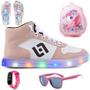 Imagem de Tenis Infantil De Led Meninas Botinha Cano Alto Escolar Casual Basico + Mochila Chinelo Oculos Relogio