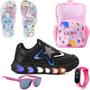 Imagem de Tenis Infantil De Led Meninas Estrela Holografico Casual LIGHT + Mochila Chinelo Oculos Relogio