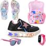 Imagem de Tenis Infantil De Led Meninas Estrela Holografico Casual LIGHT + Mochila Chinelo Oculos Relogio