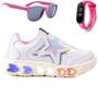 Imagem de Tenis Infantil De Led Meninas Estrela Holografico Casual LIGHT + Oculos Relogio