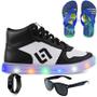 Imagem de Tenis Infantil De Led Meninos Botinha Cano Alto Escolar Casual Basico + Chinelo Oculos Relogio