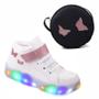 Imagem de Tenis Infantil Feminino Botinha De Led Calce Facil Glitter + Bolsa