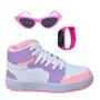 Imagem de Tênis Infantil Feminino Casual Botinha Cano Alto Meninas Básico Escolar +Óculos+Relógio