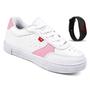 Imagem de Tênis Infantil  Feminino Casual Sneaker Sapatenis Original Menina - Branco/Rosa + Relogio