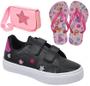 Imagem de Tênis Infantil Feminino Estrela Detalhe Bordado Estiloso + Chinelo + Bolsa