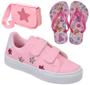 Imagem de Tênis Infantil Feminino Menina Estrela Glitter+ Chinelo + Bolsa Escolar Novo