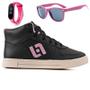 Imagem de Tenis Infantil Meninas Botinha Cano Alto Escolar Casual Basico + Oculos Relogio