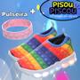 Imagem de Tenis Infantil Pop It Luz Led Feminino Meninas Com Pulseira Colorido Modinha