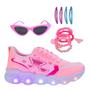 Imagem de Tênis Led Infantil Feminino Casual Jogging Estrela Coração Rosa +Óculos+Pulseira+TicTac