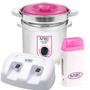 Imagem de Termocera Panela Depilação 400g c/ Refil + Base Dupla c/ 1 Rollon Branco c/ Rosa Mega Bell