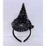 Imagem de Tiara arquinho preto com prata teia chapéu de bruxa halloween festas feminina