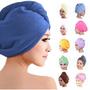Imagem de Toalha Cabeça Seca Cabelo Turbante Touca Microfibra Pós Banho Com Botão