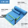 Imagem de Toalha de Acampamento Eunzel Quick Dry Microfibra - Conjunto com 3 Tamanhos (Azul)